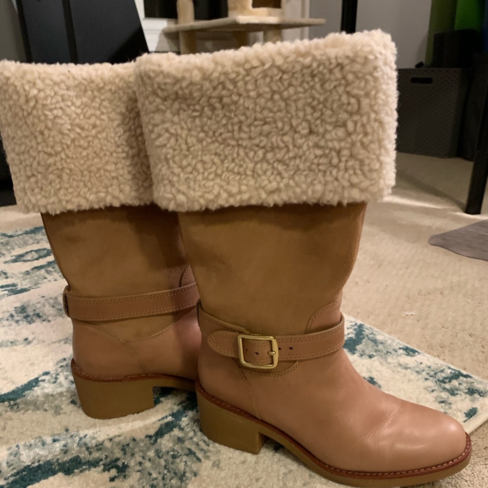 COACH Tan Leather Parka Boots